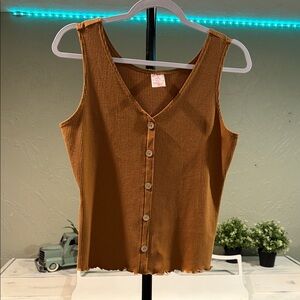 Women's Button-Down Ribbed Tank Top - Brown